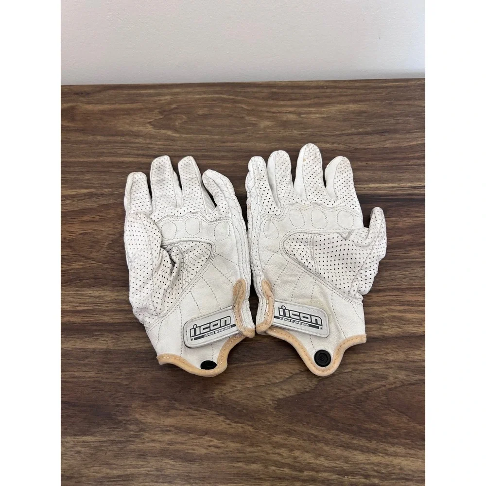 Icon Pursuit White Perforated Leather Womens Motorcycle Gloves Size Small Armor - Picture 2 of 5